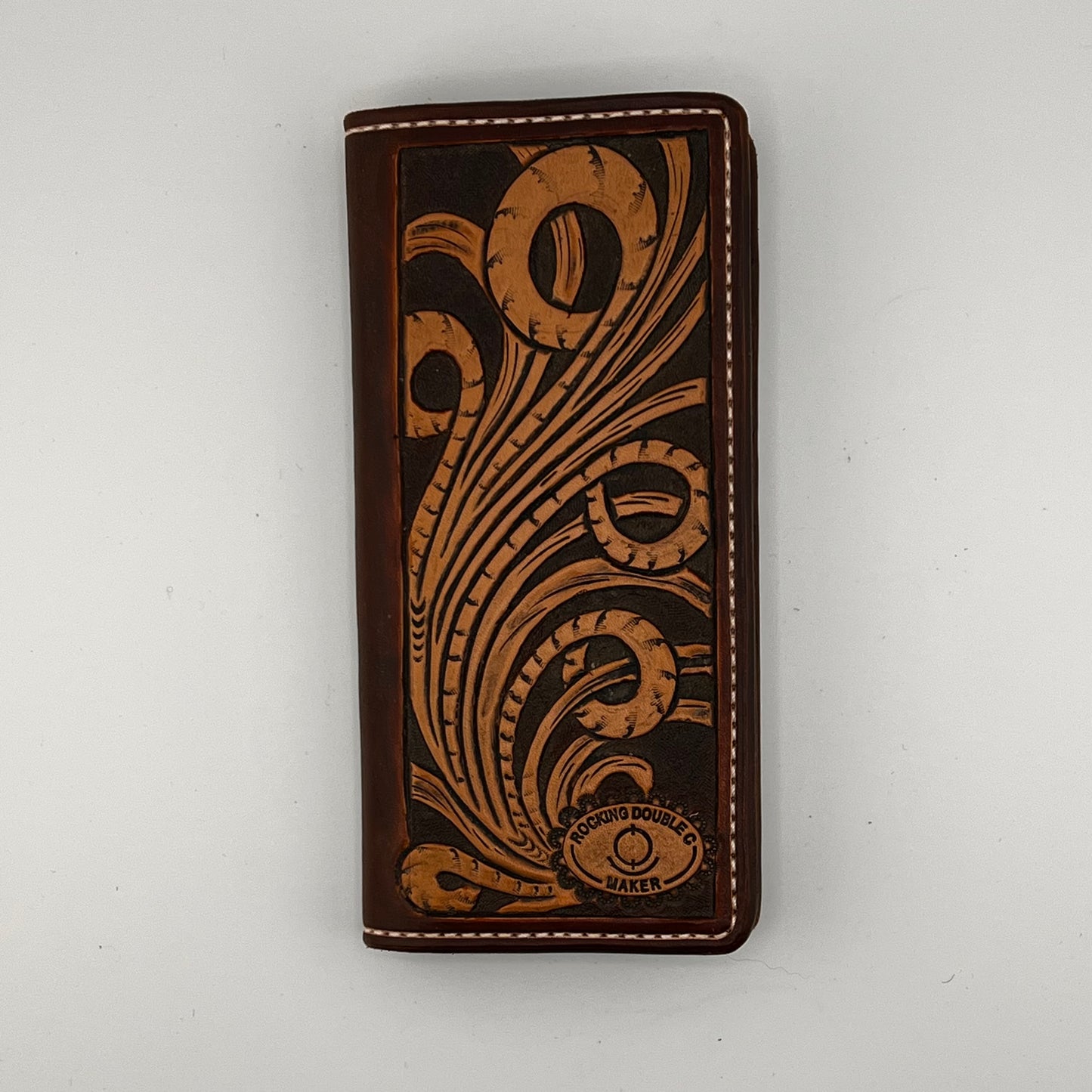 Floral Tooled Roper Wallet - Two Tone Brown